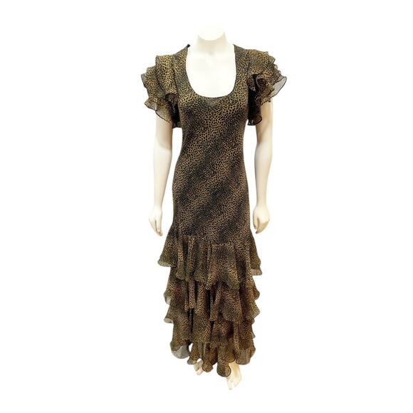 Newport News Shape FX Leopard Ruffle Maxi Gown Sz 14 - Picture 2 of 10